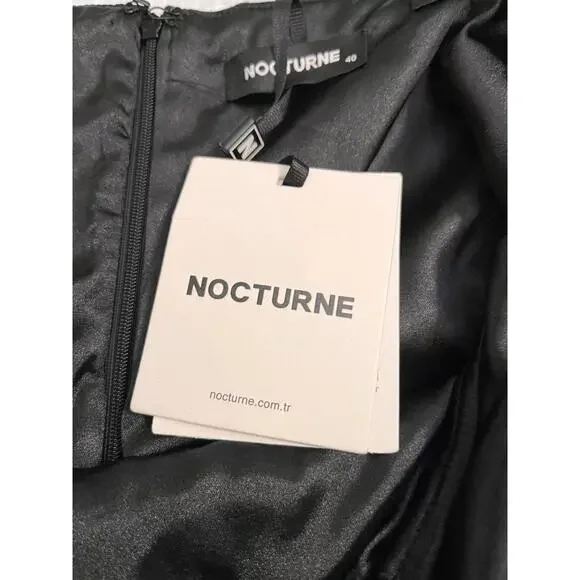 Nocturne Dress Womens Large Black Velvet Crystal Polka Dot Puff Sleeve Party L40 - Picture 4 of 9